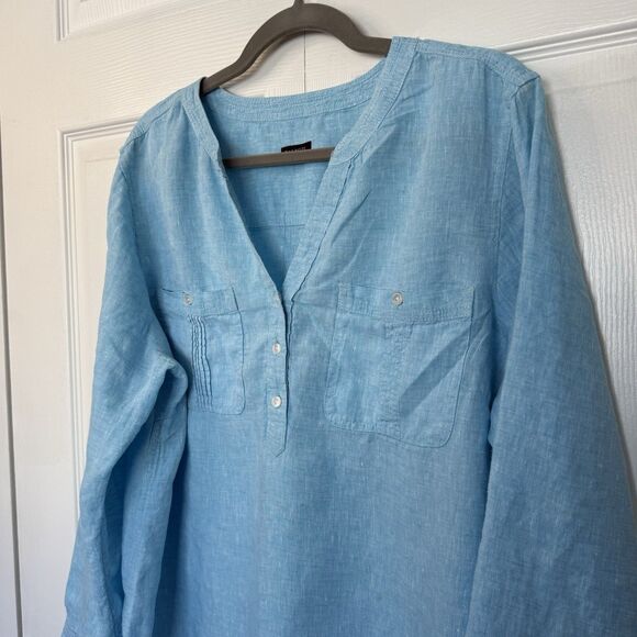 Talbots Blue Linen Tunic Roll Tab Sleeves Cool Beachy Women’s Size XL - Picture 2 of 8